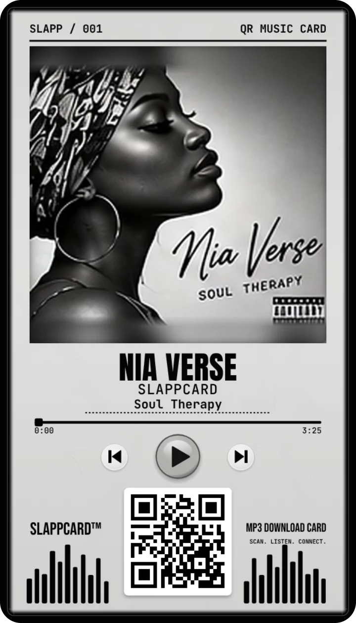 Front of NIA VERSE’s SLAPPCARD music download card