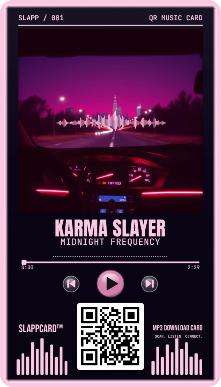 Front of Karma Slayer’s Midnight Frequency music download card