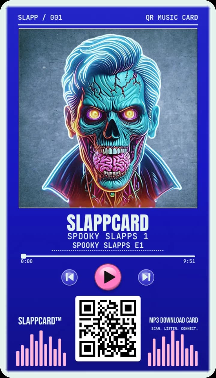 Front of Slappcard’s Spooky Slapps 1 music download card, a printed Slappcard