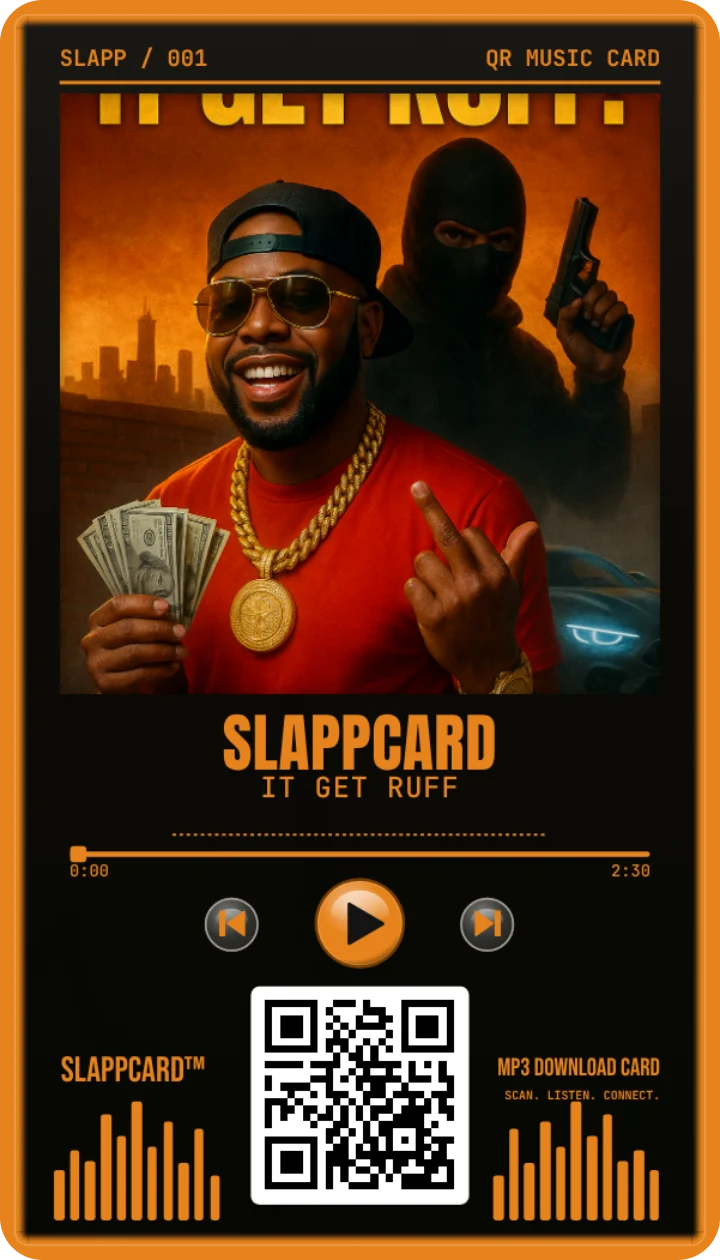 Front of SLAPPCARD’s IT GET RUFF music download card