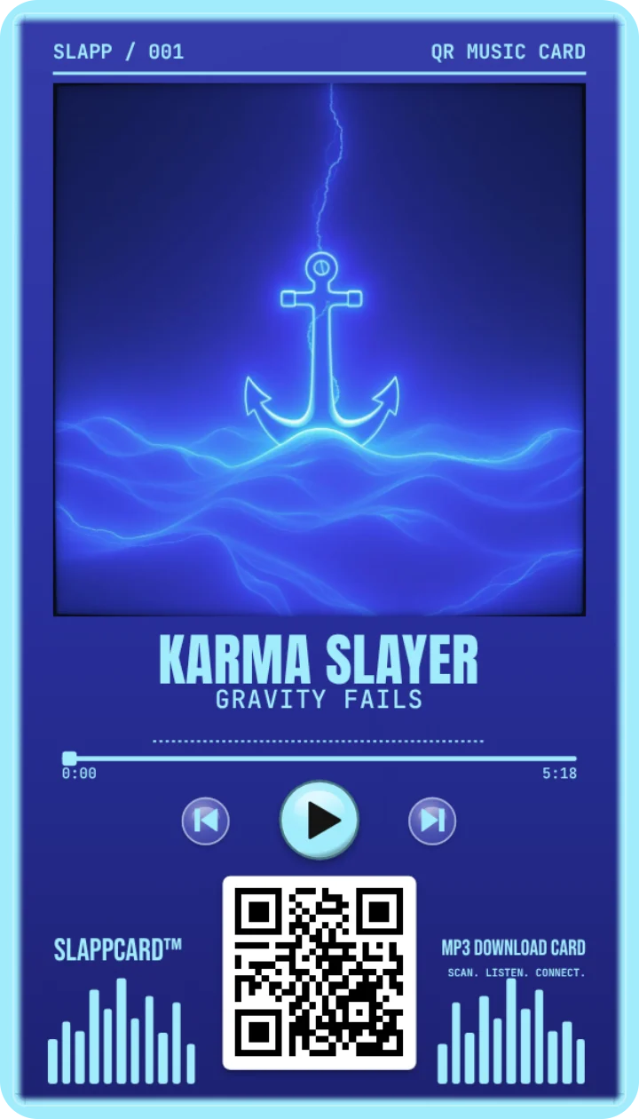 Front of Karma Slayer’s GRAVITY FAILS music download card