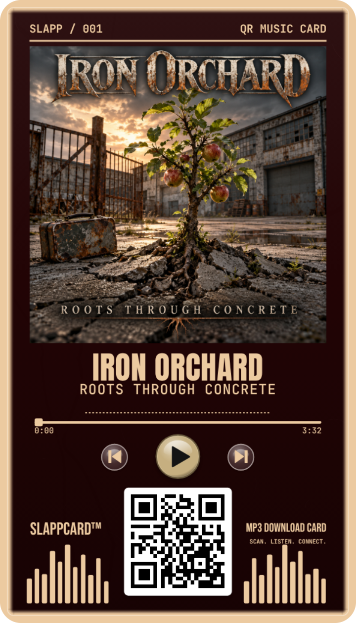 IRON ORCHARD: Roots Through Concrete, front of a Slappcard