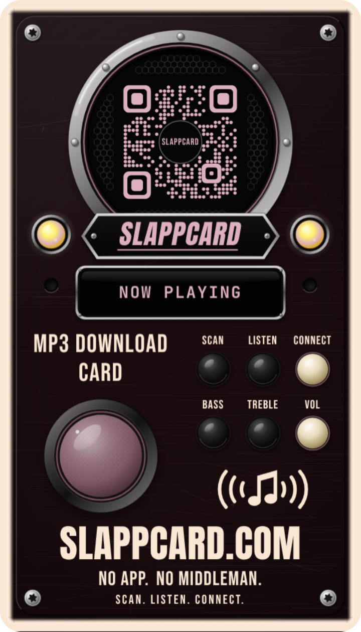 VELVET CIRCUIT: Paid in Glitter, back of a Slappcard